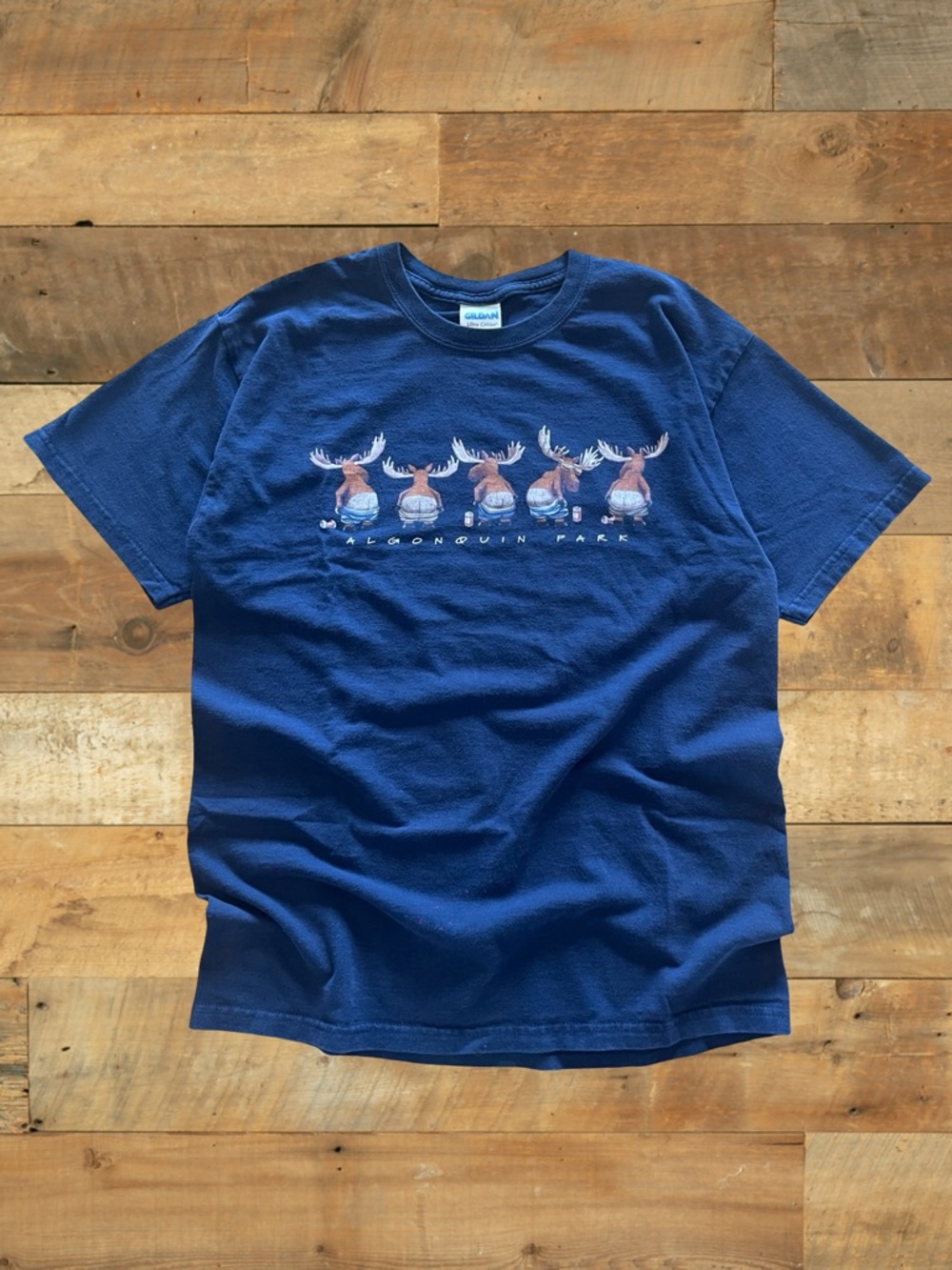 Algonquin Park Moose Graphic T Shirt Navy Blue Gildan Tagged Medium - Picture 2 of 8